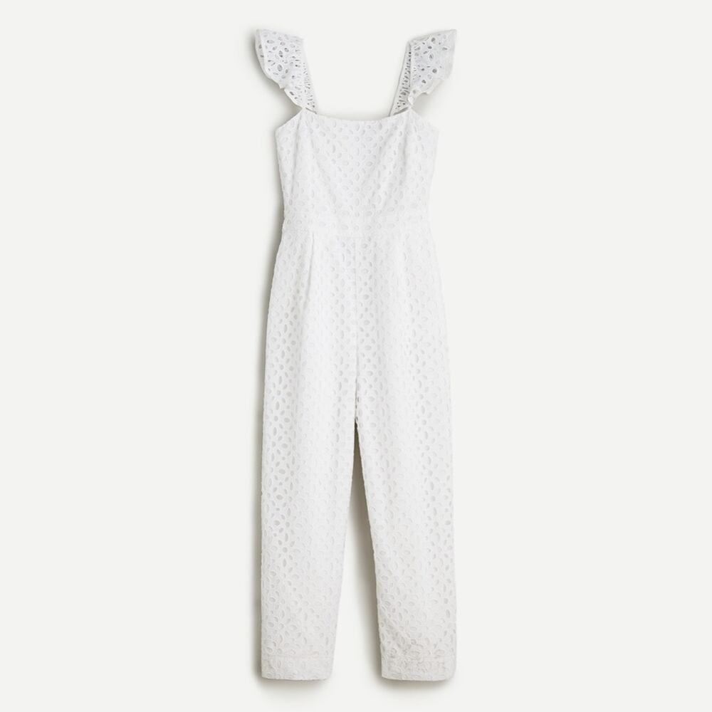 J. Crew Ruffle Jumpsuit in Embroidered Eyelet in White Size 12.